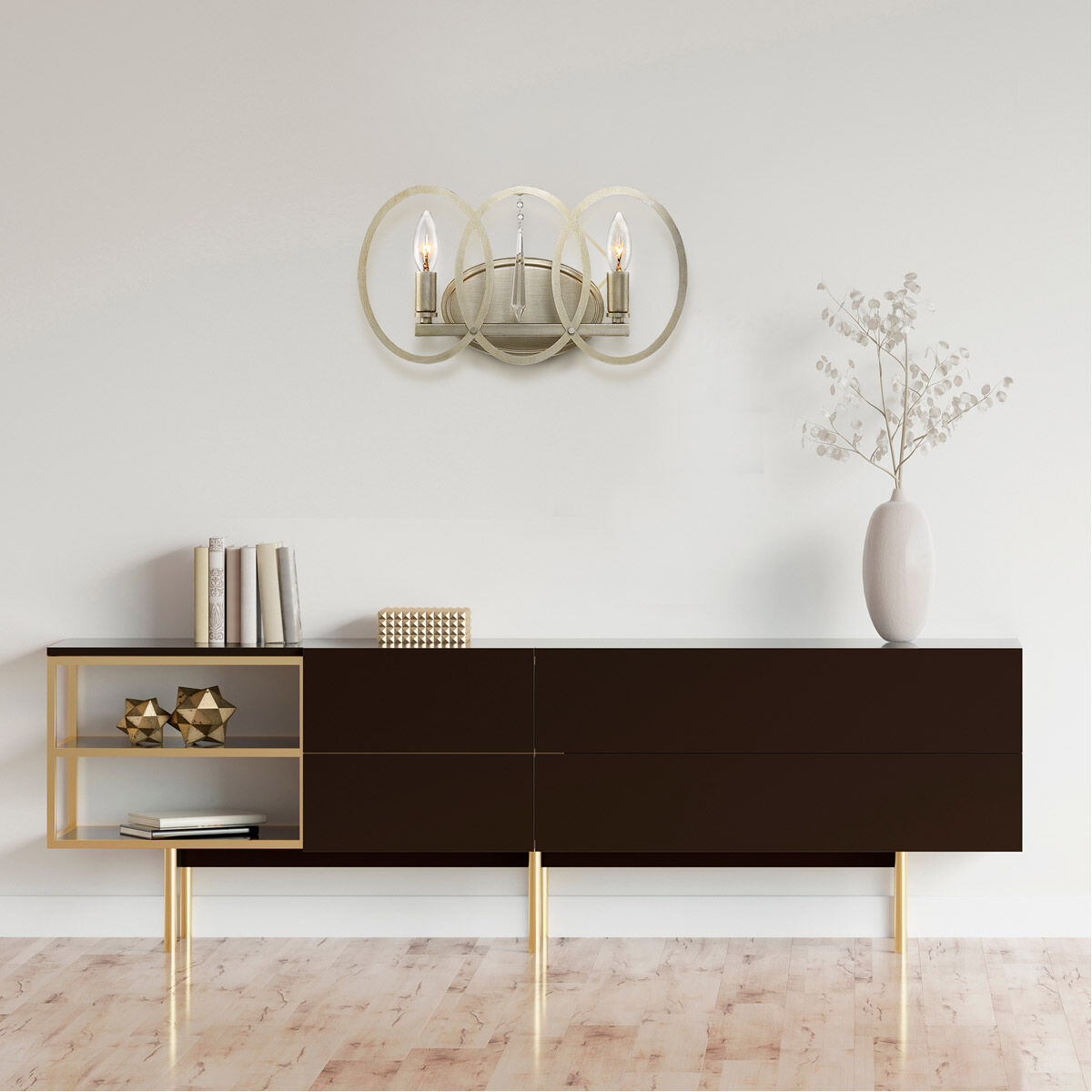 Hutton 2 Light 15.5 inch Sterling Gold Bath Bar Wall Light